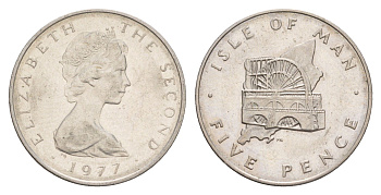 Остров Мэн 5 пенсов 1977 PM, Елизавета II (1952-2022) KM 35 медно-никель aUNC 4654-654