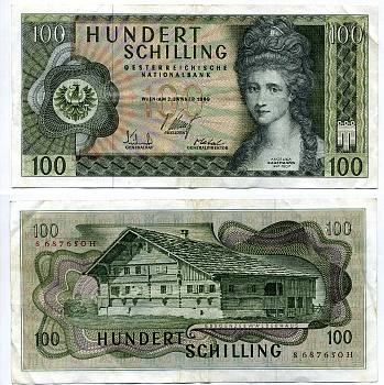 Австрия 100 шиллингов 1969 (1970) 2 января 1969, Анжелика Pick 145а  бумага   8603-18-1-1
