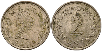 Мальта 2 цента 1972 Пентесилея, царица амазонок KM 9 медь цинк 4154-639