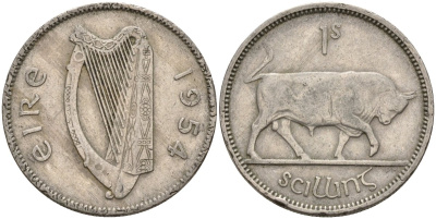 Ирландия 1 шиллинг 1954 бык KM 14a медно-никель 4146-513