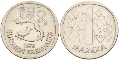 ФИНЛЯНДИЯ 1 МАРКА 1972 S KM 49a медно-никель 4563-514