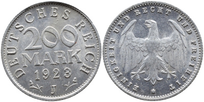 ГЕРМАНИЯ 200 МАРОК 1923 J KM 35, J. 304 алюминий 4390-934