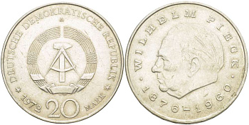 ГДР 20 марок 1972 А, Вильгельм Пик (1876-1960) KM 42 медно-никель 4521-511