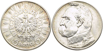 ПОЛЬША 5 ЗЛОТЫХ 1934 W, ЮЗЕФ ПИЛСУДСКИЙ KM 28 серебро 5010-1132