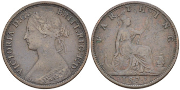 Великобритания 1 фартинг 1872 Виктория (1837-1901) KM 747.2, Spink 3958 бронза 4543-853