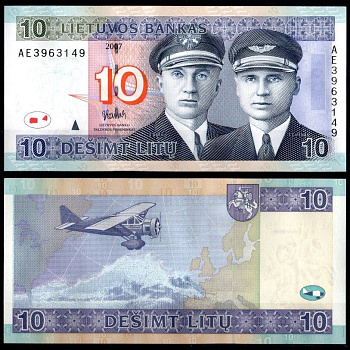 Литва 10 лит 2007 Pick 68 бумага UNC (пресс) 7201-2-3