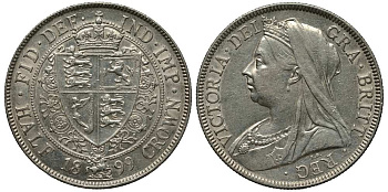 Великобритания 1/2 кроны 1899 Виктория (1837-1901) KM 782, Spink 3938 серебро 1518-731