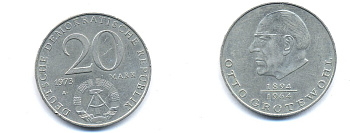 ГДР 20 марок 1973 А, Отто Гротеволь (1894-1964) KM 47 медно-никель 3333-442