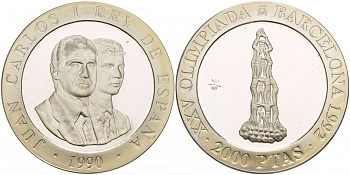 Испания 2000 песет 1990 XXV летние Олимпийские игры 1992 года в Барселоне, гимнастическая пирамида KM 863 серебро PROOF 1088-8-41