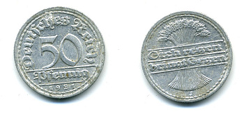 ГЕРМАНИЯ 50 ПФЕННИГОВ 1921 J KM 27, J. 301 алюминий 54-1214