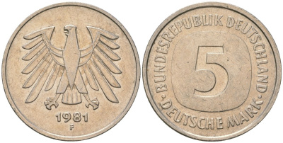 ФРГ 5 марок 1981 F KM 140.1 медно-никель 4557-731
