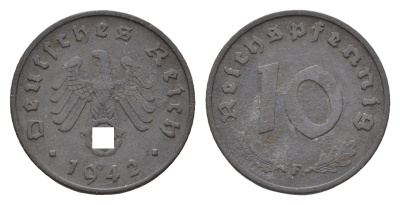 Германия 10 рейхспфеннигов 1942 F KM 101, J. 371 цинк 4152-637