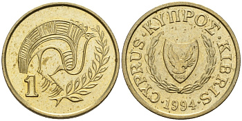 Кипр 1 цент 1994 KM 53.3 никель латунь 4174-1161