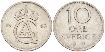 Швеция 10 эре 1966 Густав VI Адольф (1950-1973) KM 835 медно-никель 4124-652