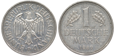 ФРГ 1 марка 1989 D KM 110, J 385 медно-никель 25-2117