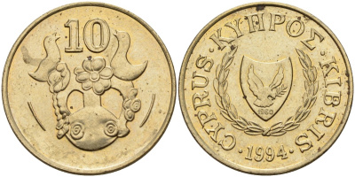 Кипр 10 центов 1994 KM 56.3 никель латунь 4141-1222
