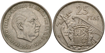 Испания 25 песет 1957 (65) KM 787 медно-никель 92-653