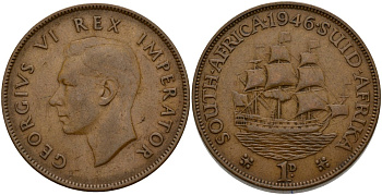 ЮАР 1 пенни 1946 Георг VI (1937-1952) KM 25 бронза 69-514