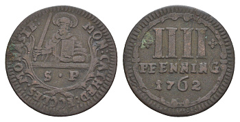 Мюнстер 4 пфеннига 1762 Монетный двор кафедрального капитула KM 439 медь 633-1745