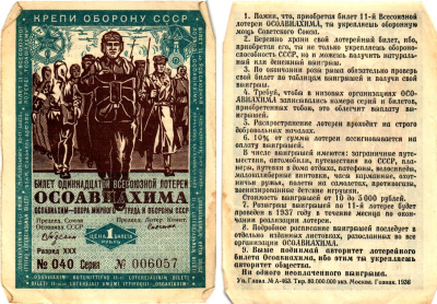 СССР 1 рубль 1936 Одиннадцатая всесоюзная лотерея Осоавиахима 2195-42-2-1