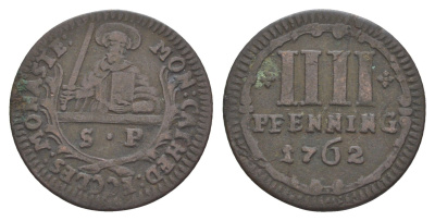 Мюнстер 4 пфеннига 1762 Монетный двор кафедрального капитула KM 439 медь 633-1745