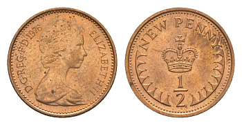 Великобритания 1/2 пенни 1976 Елизавета II (1952-2022) KM 914, Spink 4239 бронза UNC 4636-232