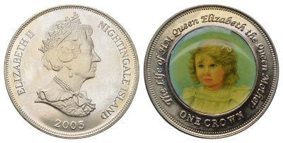 остров Найтингейл 1 крона 2005 Елизавета II (1952-2022), детство, эмаль KM NEW медно-никель  BU  1066-6-14