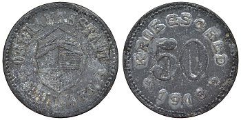 Германия, Балинген 50 пфеннигов 1918 Баден-Вюртемберг, нотгельд Funck 28.2 цинк 4121-455