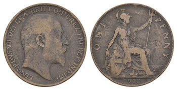 Великобритания 1 пенни 1910 Эдуард VII (1901-1910) KM 794.2, Spink 3990 бронза 4634-922