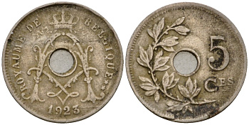 Бельгия 5 сантимов 1923 Belgie KM 67 медно-никель 4551-825
