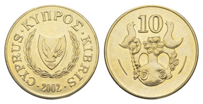 Кипр 10 центов 2002 KM 56.3 никель латунь UNC 4652-856