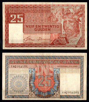 Нидерланды 25 гульденов 1949 Царь Соломон Pick 84 бумага 451-473-2