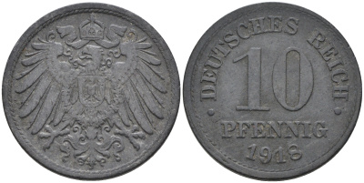 Германия 10 пфеннигов 1918  KM 26, J. 299 цинк    4595-136