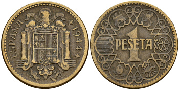 Испания 1 песета 1944 KM 767 алюминиевая бронза 4189-862