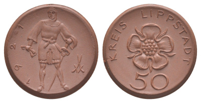 Липпштадт 50 пфеннигов 1921 Men05 15378.4, Men18 19274.4, Scheuch 155 фарфор 1094-10-32