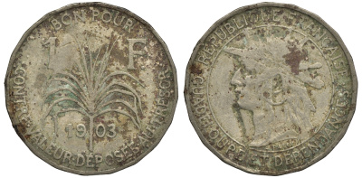 Гваделупа 1 франк 1903 KM 46 медно-никель 272-1315