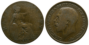 Великобритания 1/2 пенни 1919 Георг V (1910-1936) KM 809, Spink 4056 бронза 4606-1113