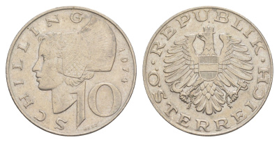 Австрия 10 шиллингов 1974 KM 2918 медно-никель 4551-532