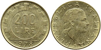 Италия 200 лир 1978 R, шестерня KM 105 алюминиевая бронза 4395-537