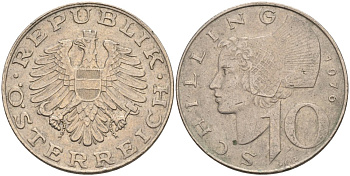 АВСТРИЯ 10 ШИЛЛИНГОВ 1976 КМ 2918 медно-никель 4572-636