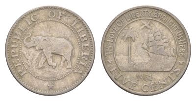Либерия 5 центов 1961 KM 14 медно-никель 4659-452