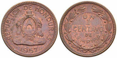Гондурас 1 сентаво 1957 KM 77.2 бронза 105-458