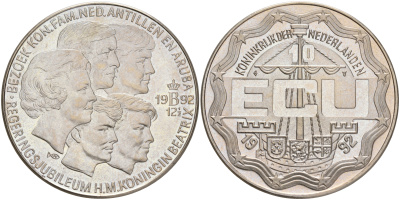 Нидерланды 10 экю 1992 КОРОЛЕВСКАЯ СЕМЬЯ медно-никель UNC 4552-832