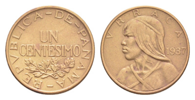 Панама 1 сентесимо 1937 Уррака KM 14 бронза 4643-1221