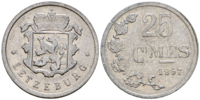Люксембург 25 сантимов 1957 Шарлотта (1918-1964) KM 45a.1 алюминий 4532-1031