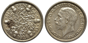 Великобритания 6 пенсов 1928 Георг V (1910-1936) KM 832, Spink 4040 серебро 4538-324