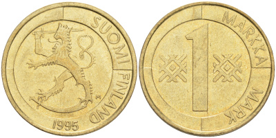 ФИНЛЯНДИЯ 1 МАРКА 1995 M KM 76 алюминиевая бронза 4556-716