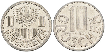 Австрия 10 грошей 1987 KM 2878 алюминий 4575-423