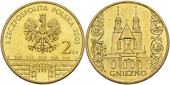 Польша 2 злотых 2005 MW, серия исторические места, Гнезно (Gniegno), собор Девы Марии KM 564, Parchimowicz 956 нордик UNC M60-02