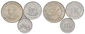 ДР Конго набор из 3 монет (10 сенжи, 1 ликута и 5 макут) 1967 KM 7, 8 и 90 UNC 4652-1121-1123